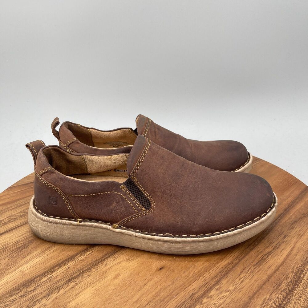 Born Dalton Shoes Mens 8 M Brown Leather Casual Comfort Slip on Loafers Walking